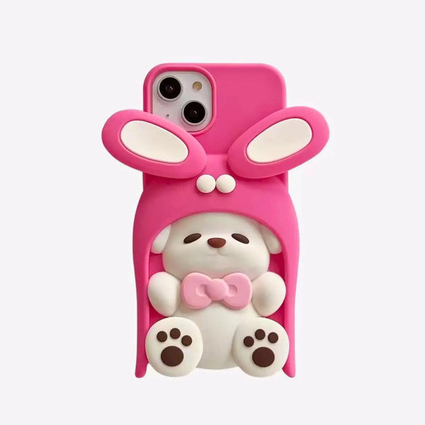 Adorable 3D Pink Puppy Silicone iPhone Case