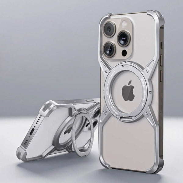 Metal Frameless Rotating Magnetic Bracket Silver iPhone Case